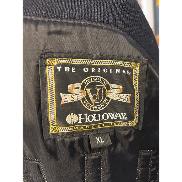 Holloway Varsity Letterman Jacket Black Gold White Leather Sleeves Mens XL - Picture 7 of 7